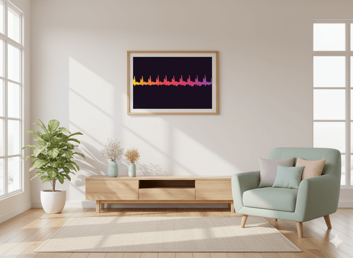 Framed artwork on a modern living room wall