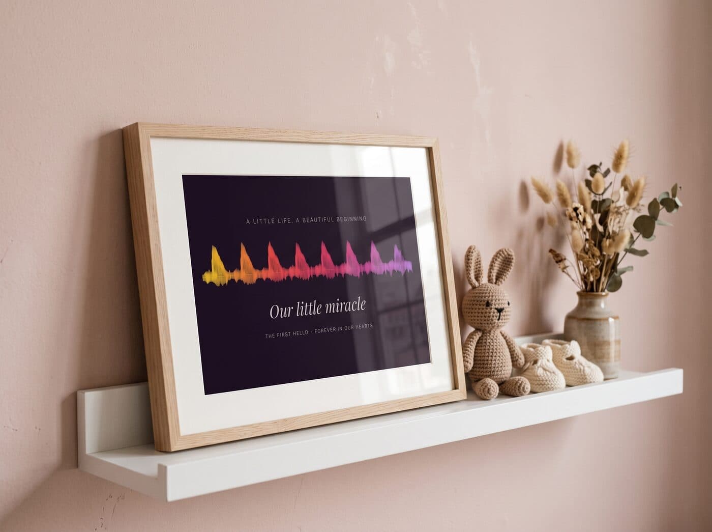 Heartbeat print, on a nursery shelf